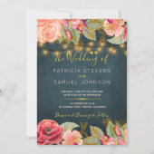 Rosa-Rosa-Marinesoldaten romantische Hochzeit mit Einladung (Vorderseite)