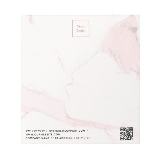 Rosa Rosa Marmor elegantes Firmenlogo QR-Code Notizblock (Vorderseite)