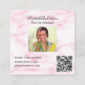 Rosa Rosa Marmor Foto Logo QR Code Quadratische Visitenkarte (Rückseite)