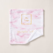 Rosa Rosa Marmor Gold Firmenlogo Text Business Badhandtuch Set (Waschlappen)