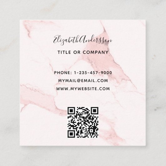 Rosa Rosa Marmor Gold-Logo elegant QR-Code Quadratische Visitenkarte (Rückseite)