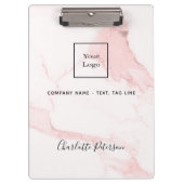 Rosa Rosa Marmor Name elegantes Firmenlogo Klemmbrett (Vorderseite)