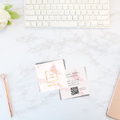 Rosa Rosa Marmorlogo QR-Code elegant Quadratische Visitenkarte