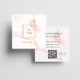 Rosa Rosa Marmorlogo QR-Code elegant Quadratische Visitenkarte