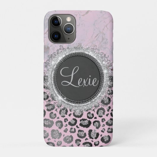 Rosa Rosa Marmormor Glitzer Leopard Personalisiert Case-Mate iPhone Hülle (Rückseite)