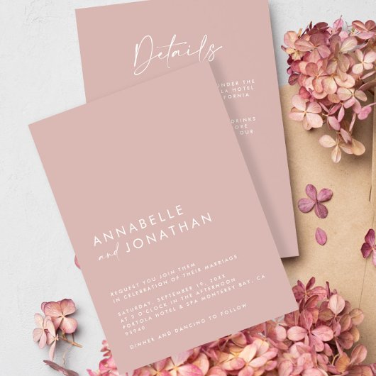 Rosa Rosa Minimal einfache Hochzeitdetails QR-Code Einladung