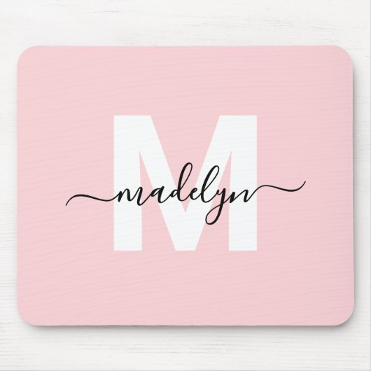 Rosa Rosa Modern Script Name Monogram Mousepad (Vorne)