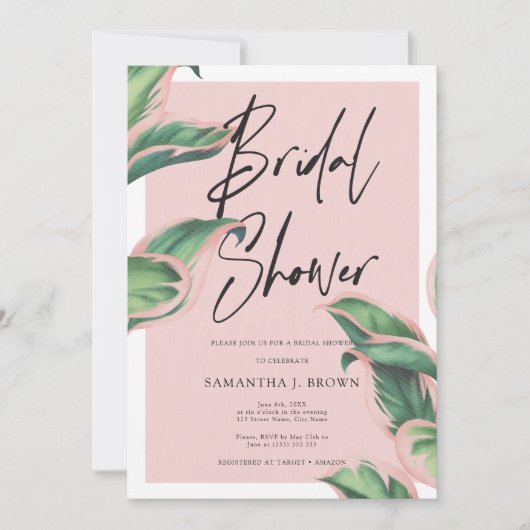 Rosa Rosa Modernes tropisches Brautparty Einladung (Vorderseite)