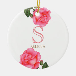 Rosa-Rosa-Monogramm der botanischen Blumenkunst Keramik Ornament