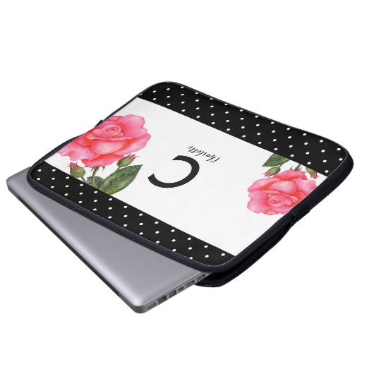 Rosa-Rosa-Monogramm der botanischen Blumenkunst Laptopschutzhülle (Vorne Knopf)