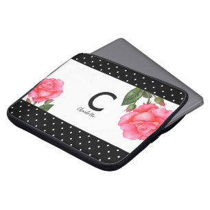 Rosa-Rosa-Monogramm der botanischen Blumenkunst Laptopschutzhülle