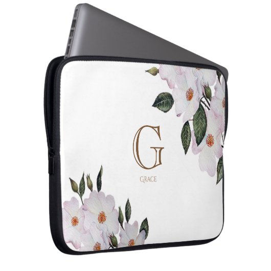 Rosa-Rosa-Monogramm der botanischen Blumenkunst Laptopschutzhülle (Vorne Rechts)