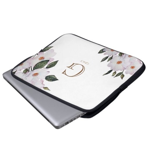 Rosa-Rosa-Monogramm der botanischen Blumenkunst Laptopschutzhülle (Vorne Knopf)