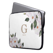 Rosa-Rosa-Monogramm der botanischen Blumenkunst Laptopschutzhülle (Vorderseite Links)