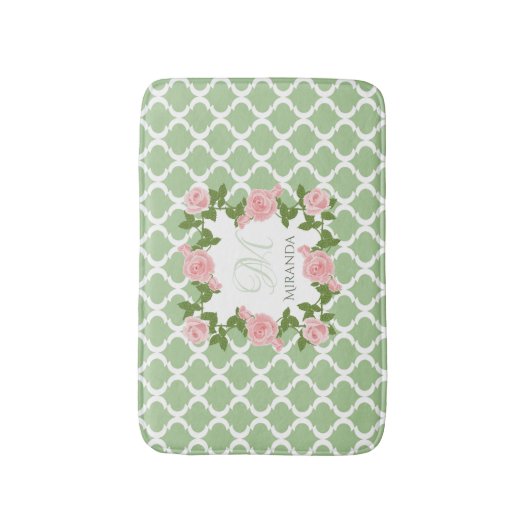 Rosa Rosa-Monogramm mit nilgrünem Quatrefolie, mit Badematte (Vorderseite Vertikal)