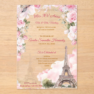 Rosa Rosa Paris Quinceñera Akrolische Einladungen