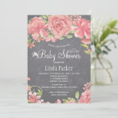 Rosa Rosa-Peongs Kalkboard Babydusche Einladung (Stehend Vorderseite)