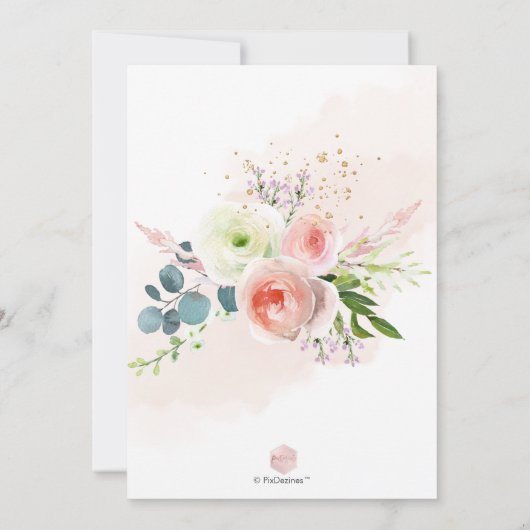 Rosa-Rosa-Peonies-Brautparty Einladung (Rückseite)