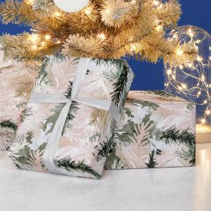 Rosa Rosa Pine Grüne Weihnachtsbaumen Geschenkpapier