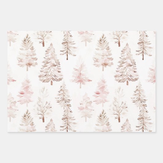 Rosa Rosa Pine Grüne Weihnachtsbaumen Geschenkpapier Set (Vorderseite 2)