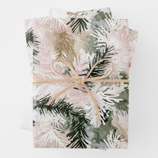 Rosa Rosa Pine Grüne Weihnachtsbaumen Geschenkpapier Set (Beispiel)