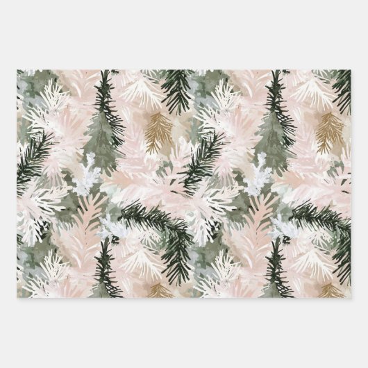 Rosa Rosa Pine Grüne Weihnachtsbaumen Geschenkpapier Set (Vorderseite)
