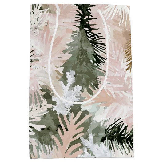 Rosa Rosa Pine Grüne Weihnachtsbaumen Mittlere Geschenktüte (Vorderseite)