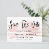 Rosa Rosa Pinselstriche für Quinceanera Save The Date (Stehend Vorderseite)