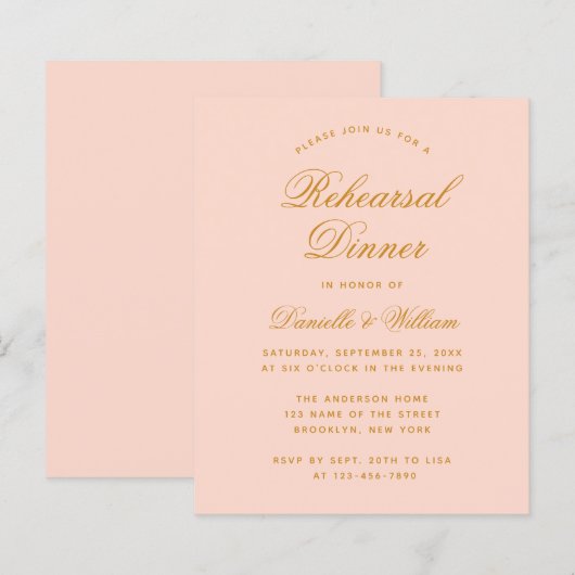 Rosa Rosa Probe Abendessen Einladung (Vorne/Hinten)