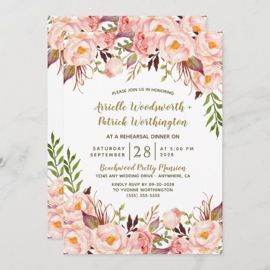 Rosa Rosa Probe Dinner Einladungen (Vorne/Hinten)