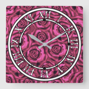 Rosa Rosa Quadratische Wanduhr
