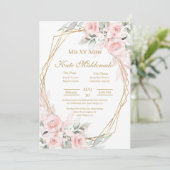 Rosa Rosa Quinceanera Einladung (Stehend Vorderseite)