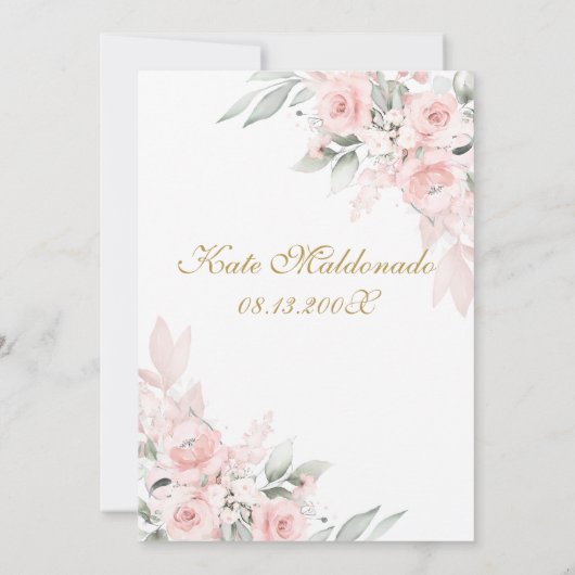 Rosa Rosa Quinceanera Einladung (Rückseite)