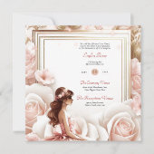 Rosa Rosa Quinceanera Zeremonie Empfang Einladung (Vorderseite)
