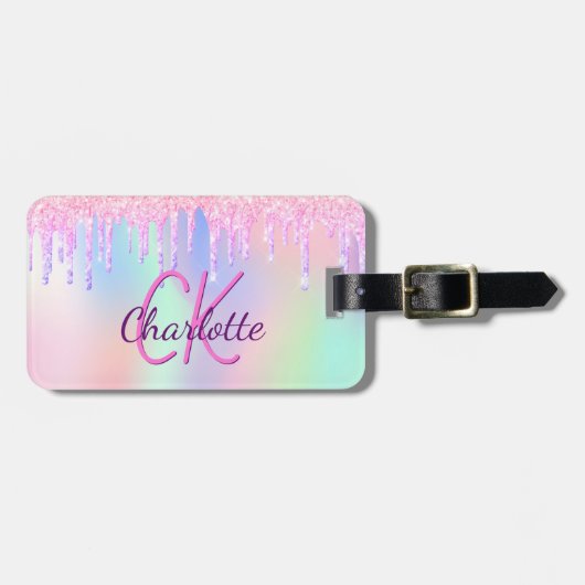 Rosa Rosa-Regenbogen-holografisches Monogramm aus Gepäckanhänger (Vorderseite horizontal)
