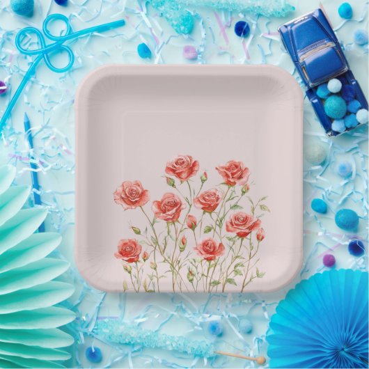 Rosa Rosa Romantische Rote Rosen Brautparty Pappteller (Party)