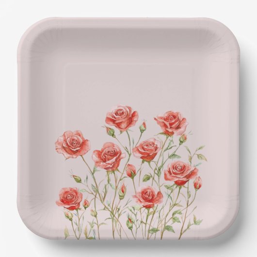 Rosa Rosa Romantische Rote Rosen Brautparty Pappteller (Vorderseite)