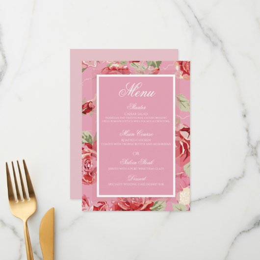 Rosa Rosa Rosa Blume Menükarte (Vorderseite/Rückseite Beispiel)