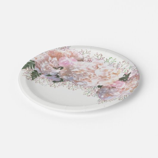 Rosa, rosa, rosa Blume Pappteller (Schrägansicht)