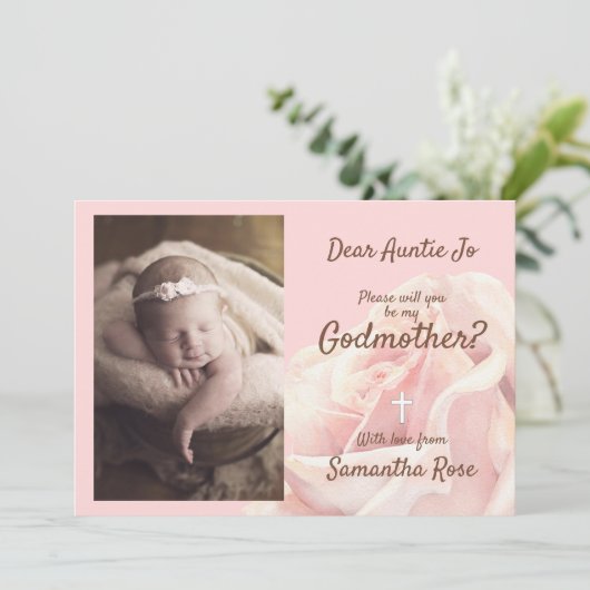 Rosa Rosa Rosa Blüte Godmutter Einladung (Stehend Vorderseite)