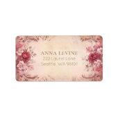 Rosa Rosa Rosa Blütenblau Floral Aquarell Romantis Adressaufkleber (Vorne)