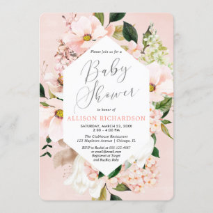 Rosa Rosa Rosa Blütenbraun Wasserfarben Babydusche Einladung