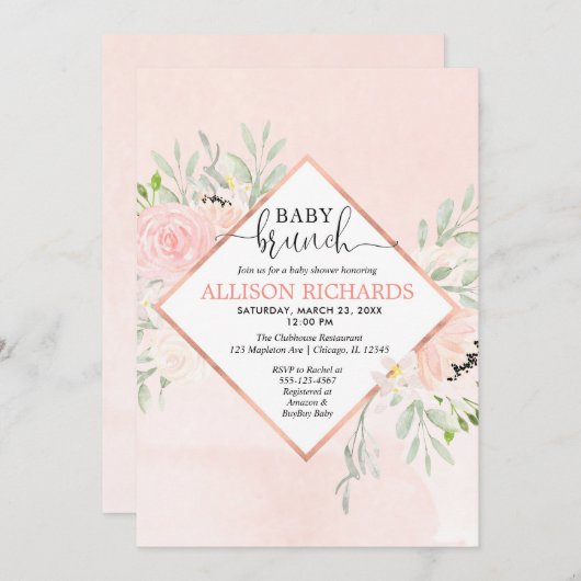 Rosa Rosa Rosa Blütenbrunch Einladung (Vorne/Hinten)