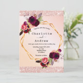 Rosa Rosa Rosa Bordeaux Blumen Hochzeit Einladung (Stehend Vorderseite)