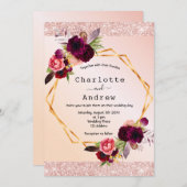 Rosa Rosa Rosa Bordeaux Blumen Hochzeit Einladung (Vorne/Hinten)