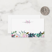 Rosa Rosa Rosa Botanische Monogramm Mitteilungskarte (Vorderseite/Rückseite Beispiel)