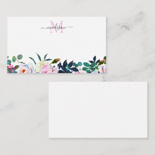 Rosa Rosa Rosa Botanische Monogramm Mitteilungskarte (Vorne/Hinten)