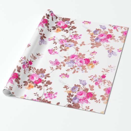 Rosa Rosa Rosa Country Chic Vintage Blütenzunge Geschenkpapier (Ungerollt)