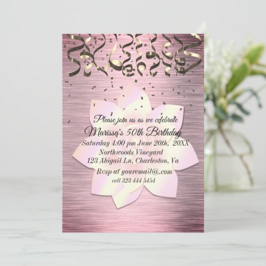 Rosa Rosa Rosa Elegante Lotus Blume Einladung (Stehend Vorderseite)