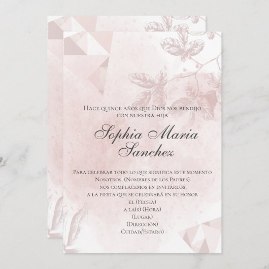 Rosa rosa rosa floral español fraseología einladung (Vorne/Hinten)